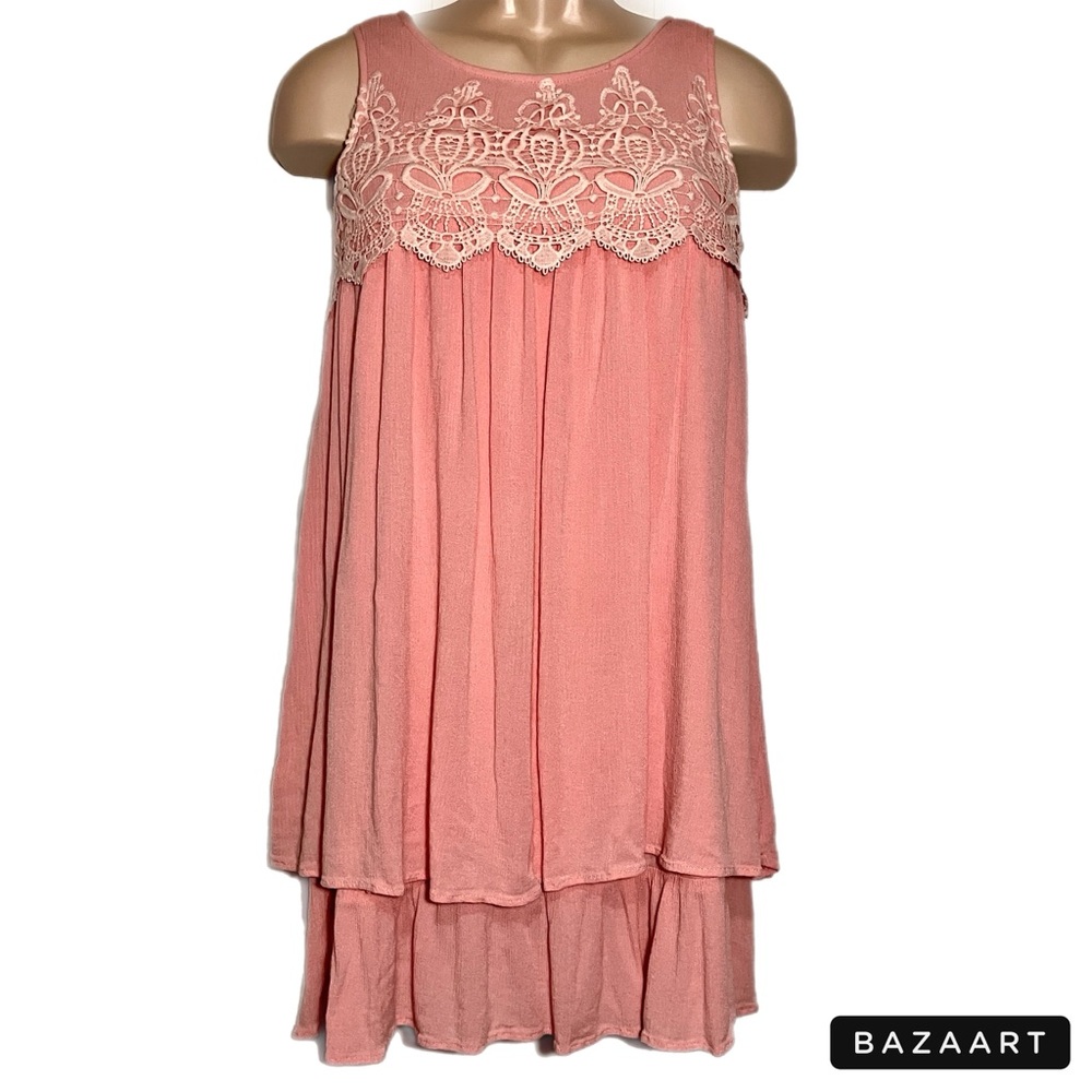🪅 JODIFL Coral Pink Sleeveless Mini Lace Crochet Dress